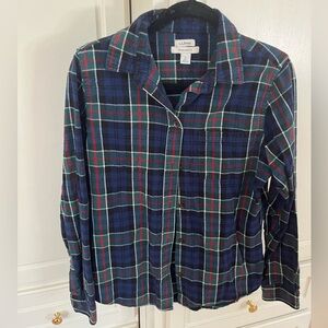 L.L. Bean Men's Navy and Green Plaid Shirt
